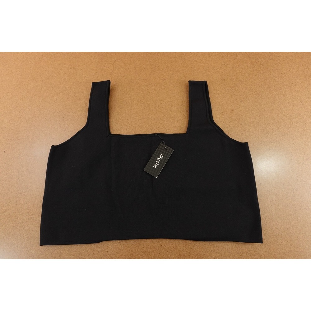 City Chic Womens Plus Size 20 Black Lanie Compact Knit Sleeveless Crop Top NWT